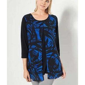 Truth + Style Mix Media Printed Overlay 3/4 Sleeve Top MEDIM (892)